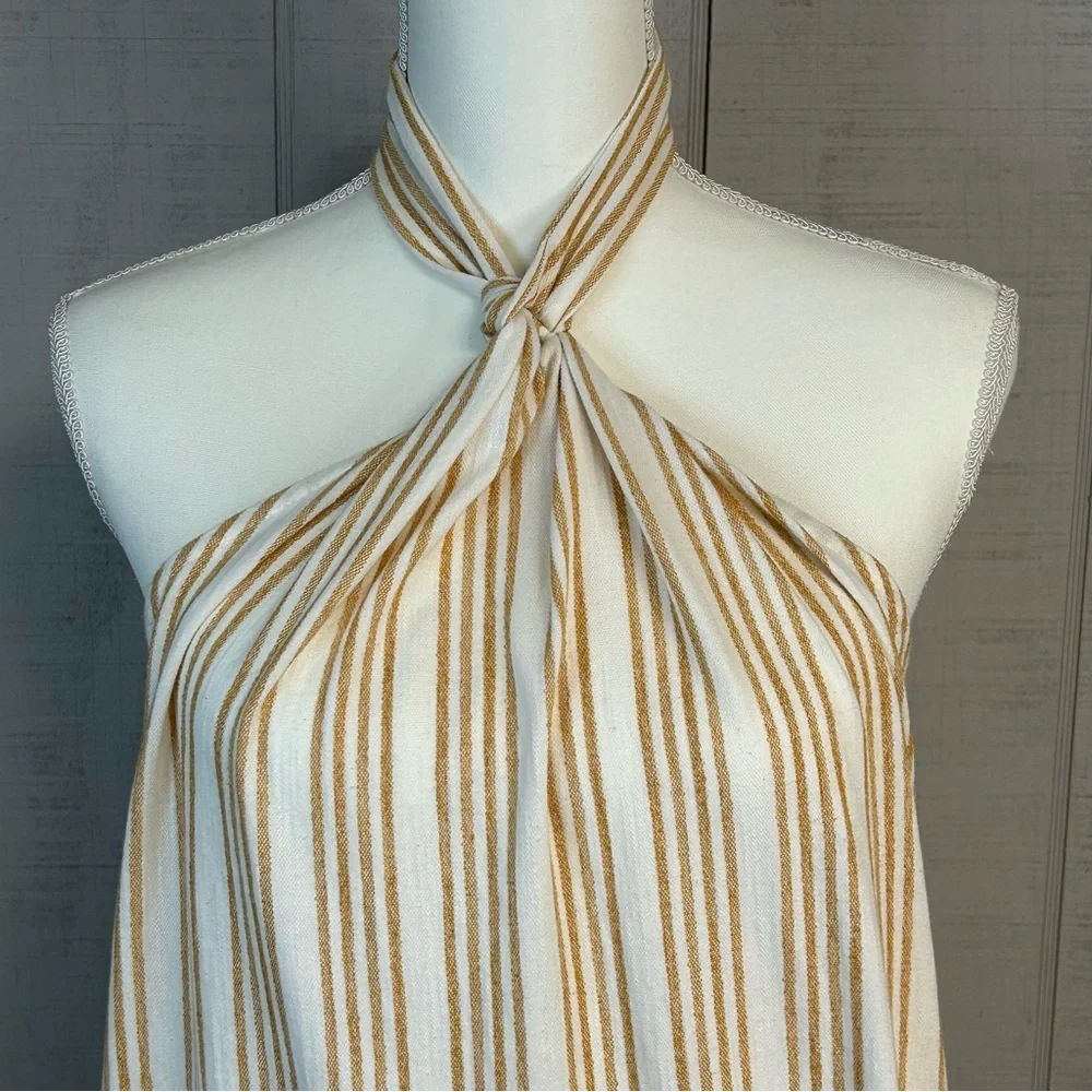 Zara Halter Maxi Dress Womens Size M Cotton Blend Striped NWT Minimalist Coastal